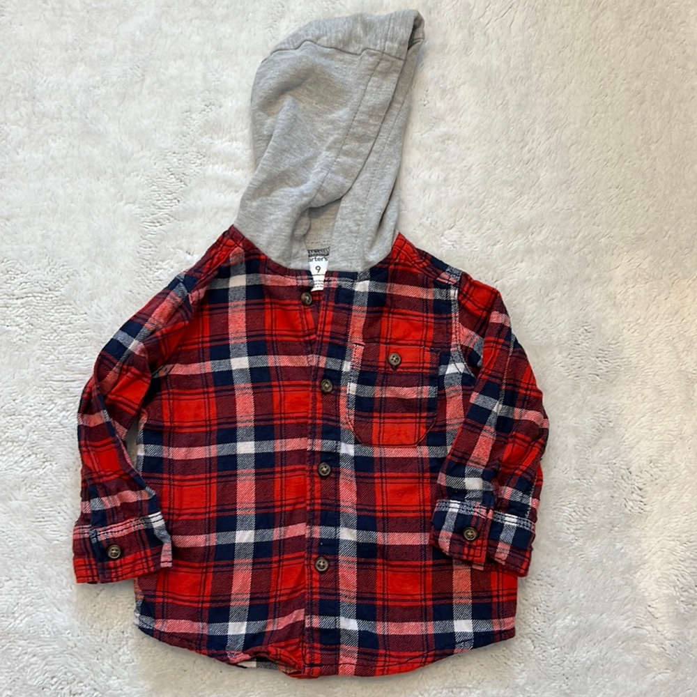 Carter’s hooded button up, flannel shirt, 9 month
